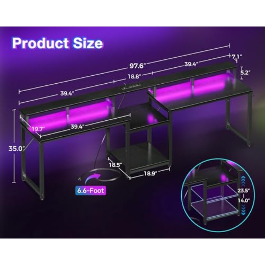 مكتب ألعاب لشخصين، طوله 98 بوص - مراجعة Desk Setup L Shaped وسعره