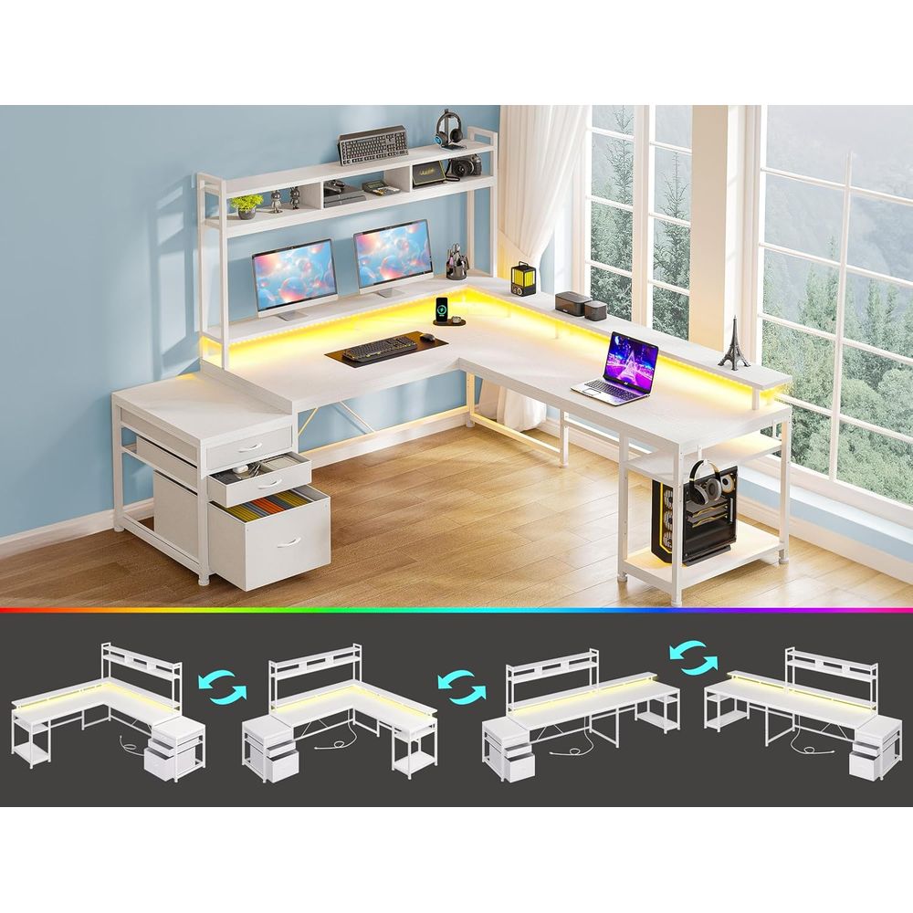 مكتب على شكل حرف L بطول 104 بو - مراجعة Desk Setup L Shaped وسعره